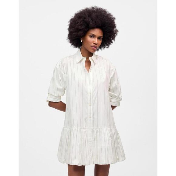 NWT Madewell Bubble-Hem Mini Shirtdress in Pinstripe Poplin - MSRP $138 - Large - Picture 1 of 4
